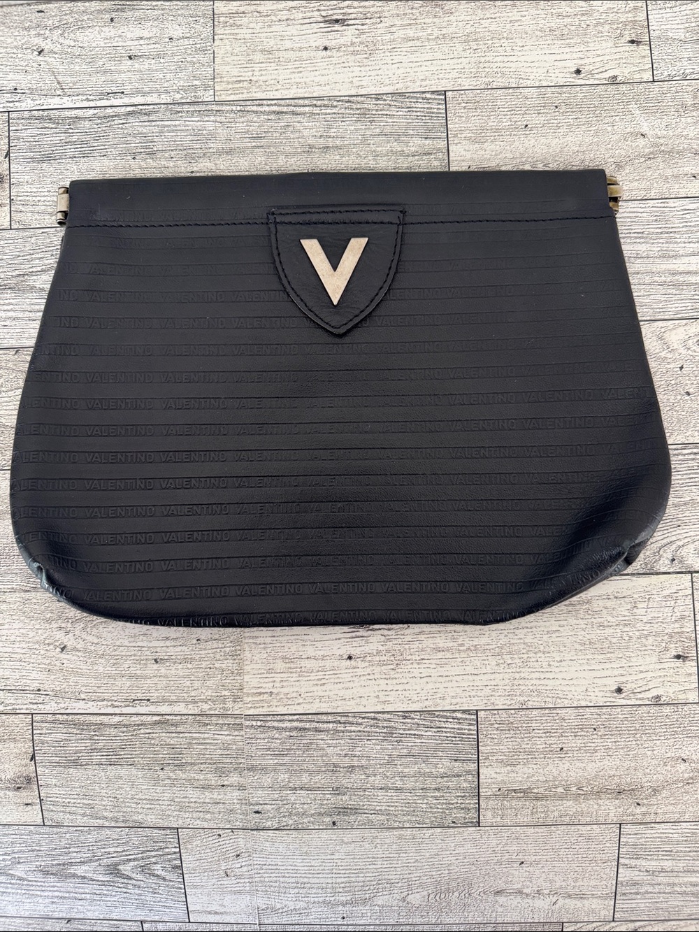 Vintage Mario Valentino Black Leather Logo Embossed Clutch